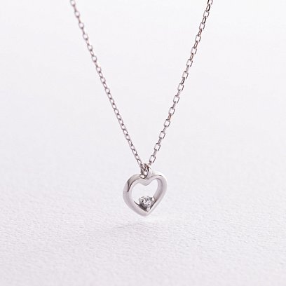 Колье "Сердечко" в белом золоте кол02379