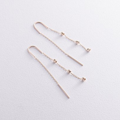 Висячі сережки з кульками у жовтому золоті (протяжки) с08336