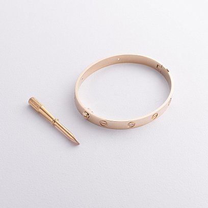 Жесткий золотой браслет "Love" с фианитами б03508 №2