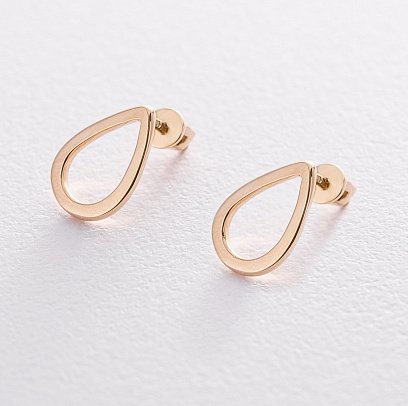 Сережки-пусети "Крапельки" в жовтому золоті 1.4*1.0 см с06317 №2