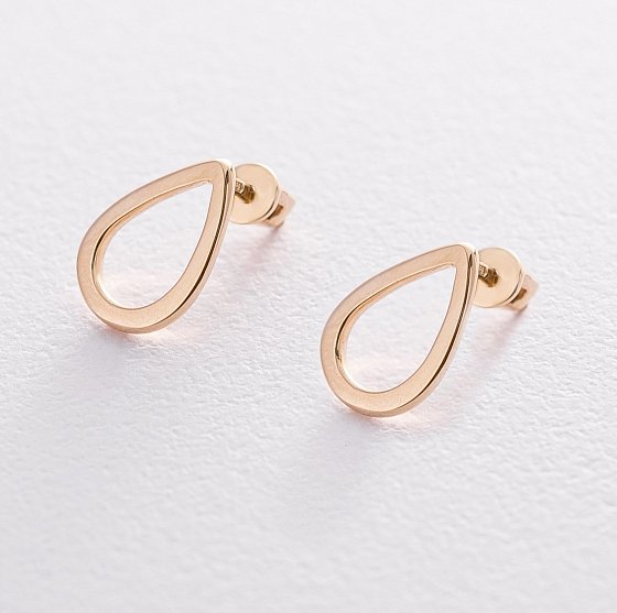 Сережки-пусети "Крапельки" в жовтому золоті 1.4*1.0 см с06317 №2