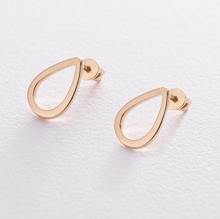 Сережки-пусети "Крапельки" в жовтому золоті 1.4*1.0 см с06317 від ювелірного магазину Онікс - 1