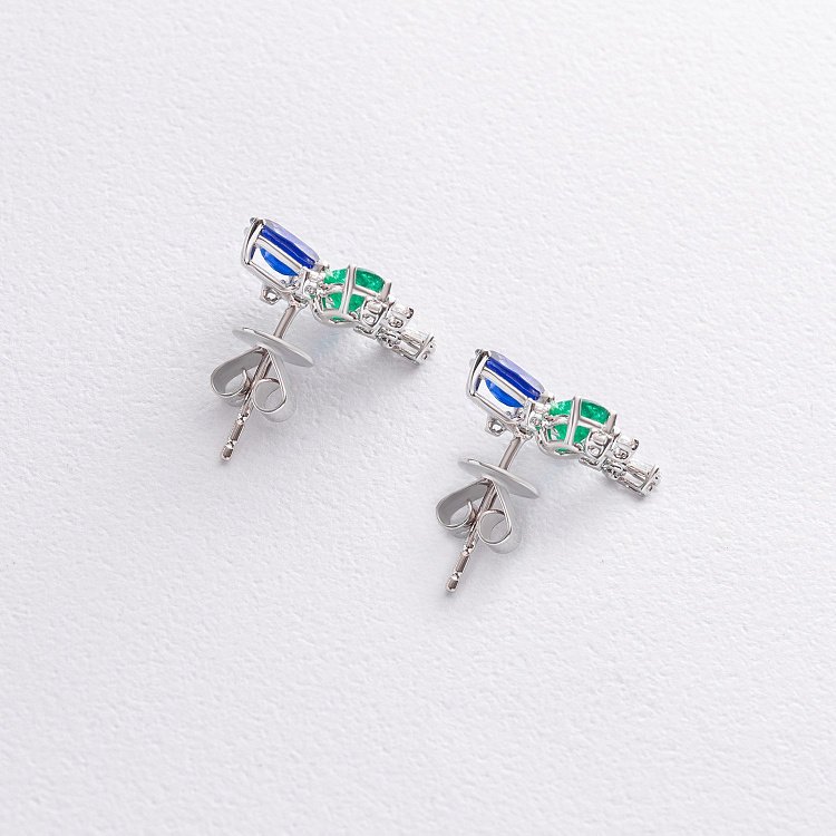 Золоті сережки - пусети з діамантами, смарагдами і сапфірами сб0592nl від ювелірного магазину Онікс - 2