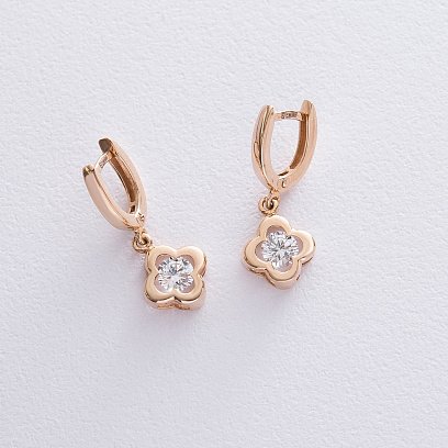 Золоті сережки "Конюшина" з фіанітом с04860