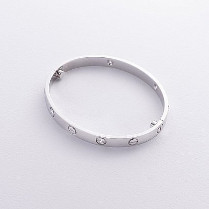 Жорсткий браслет "Love" з білого золота (фіаніт) б03337