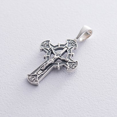 Серебряный крест "Распятие. Спаси и Сохрани" 132476 №4