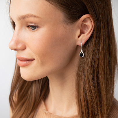 Серебряные серьги "Капельки" с сапфирами и фианитами 2112/1p-NSPH №2