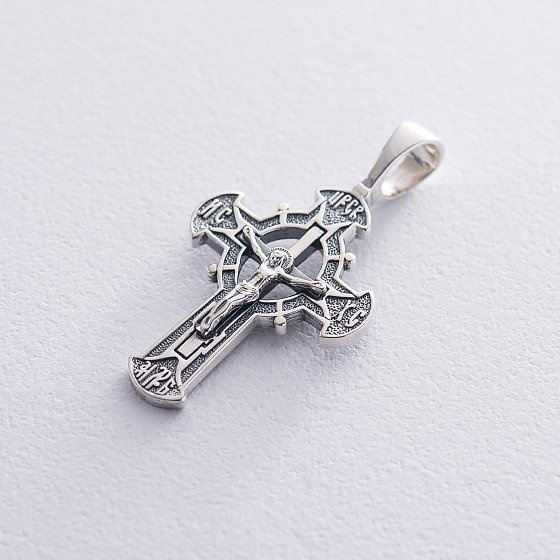 Серебряный крест "Распятие. Спаси и Сохрани" 132476 №4