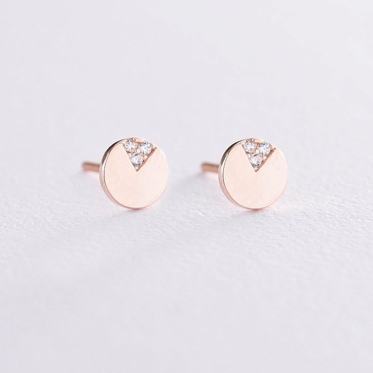 Золотые серьги - пусеты с фианитами с06074 от ювелирного магазина Оникс