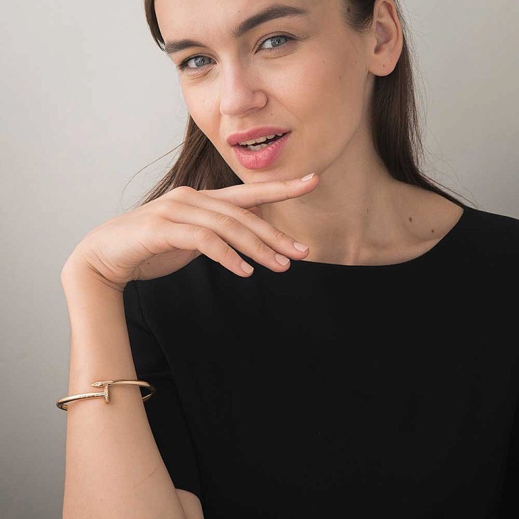 Золотой браслет "Гвоздь" с фианитами б02241 от ювелирного магазина Оникс - 6