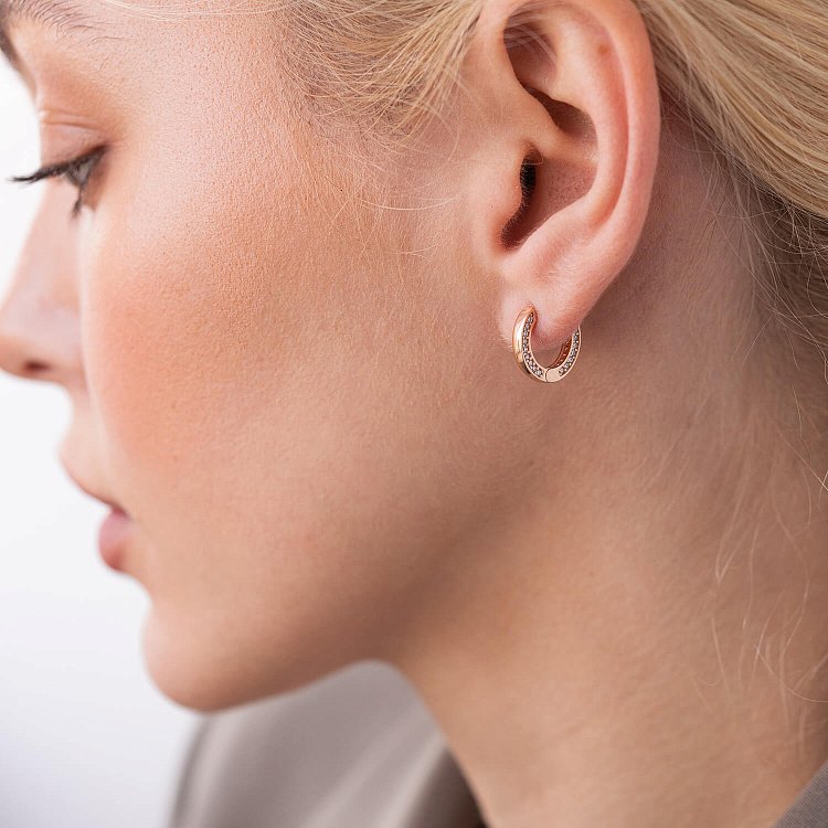 Золоті сережки - кільця з фіанітами с07800 від ювелірного магазину Онікс - 3