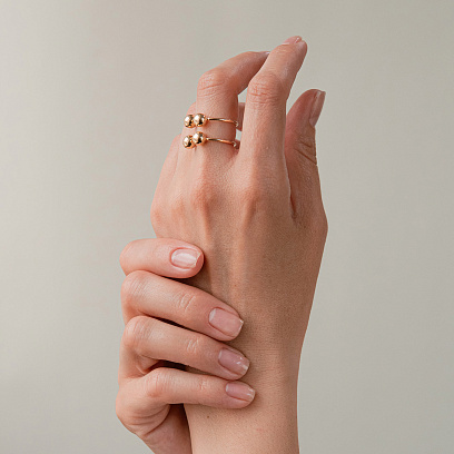 Подвійна каблучка "Кульки" у жовтому золоті к08292 №5