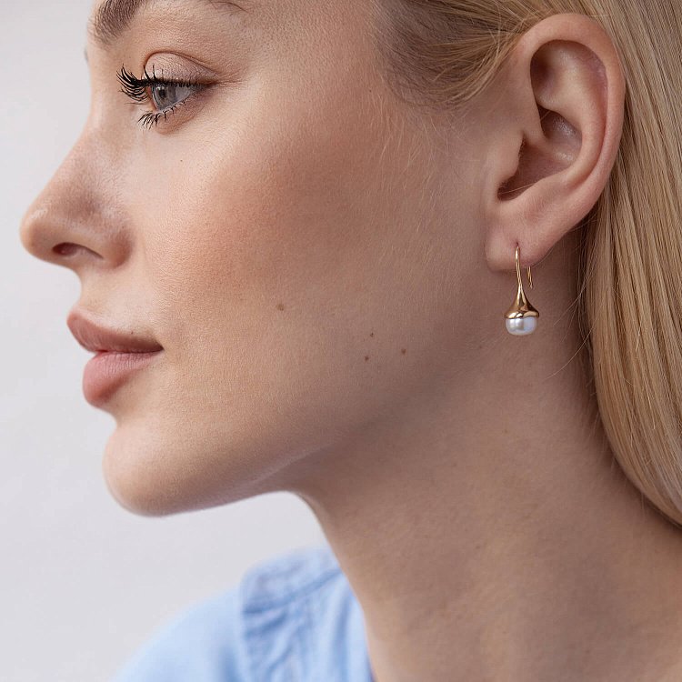 Золоті сережки - петельки з перлами с07865 від ювелірного магазину Онікс - 7