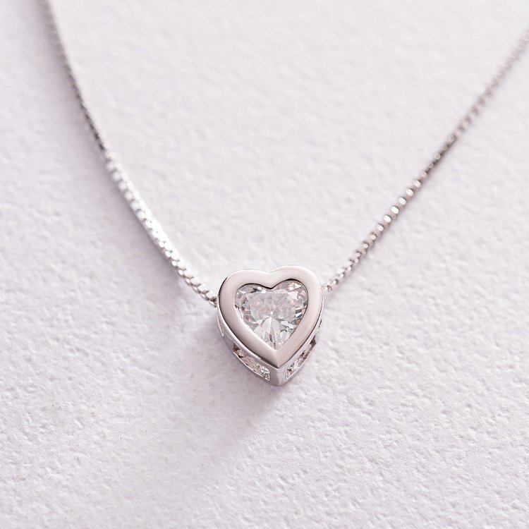 Срібне кольє "Сердечко" з фіанітом 181170 від ювелірного магазину Онікс - 3