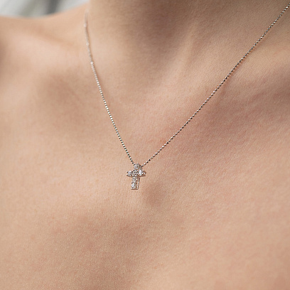 Крестик в белом золоте с бриллиантами пб0369lg №2