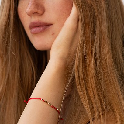 Золотий браслет "Нескінченність" з червоною ниткою б05522 №4