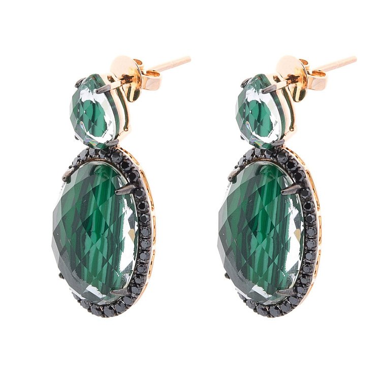 Золотые серьги (им.малахит, бриллиант) сб0200aj - 1 Золотые серьги (им.малахит, бриллиант) сб0200aj от ювелирного магазина Оникс - 1