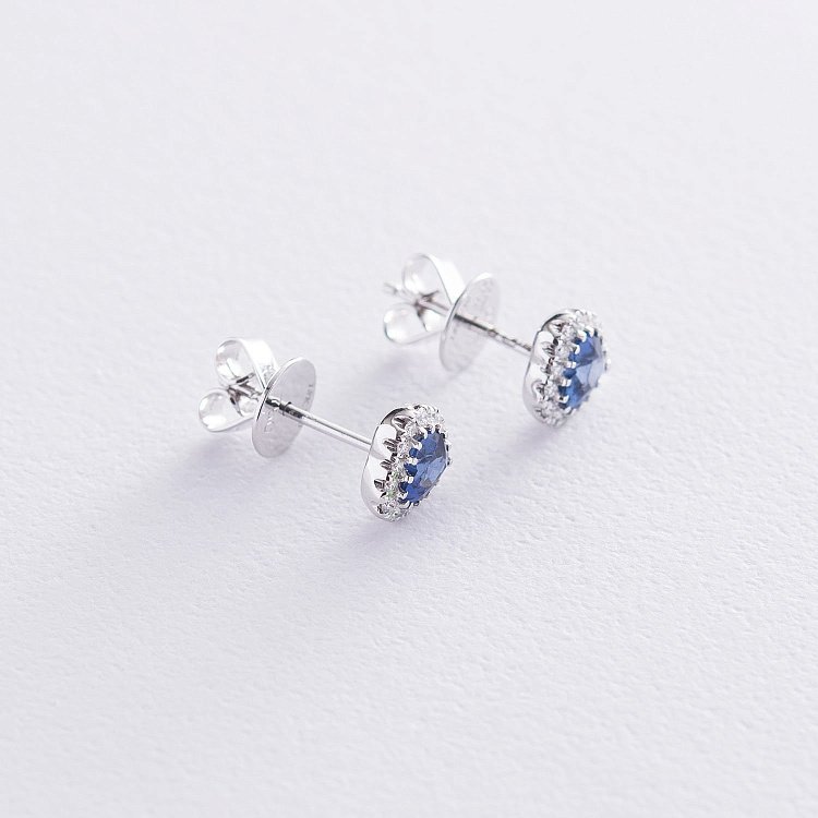 Золотые серьги-пусеты "Сердечки" (сапфир, бриллиант) сб0262lg от ювелирного магазина Оникс - 6