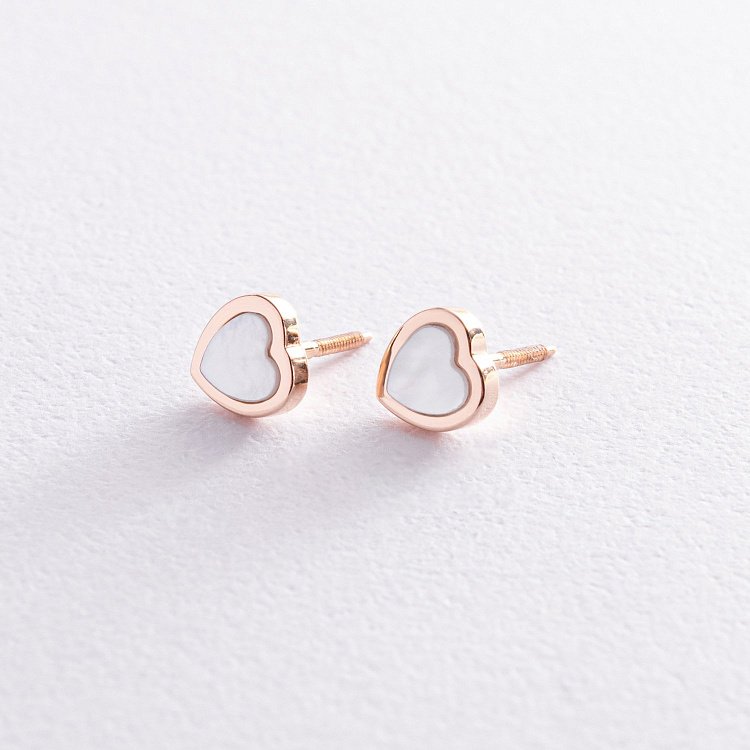 Золоті сережки - пусети "Сердечки" з перламутром с08216 від ювелірного магазину Онікс - 2