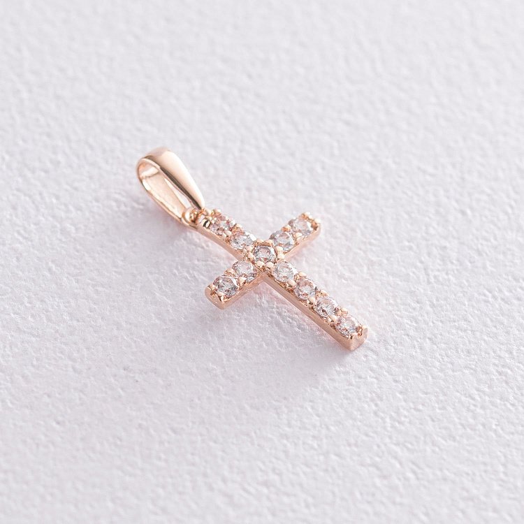 Золотой крестик с белыми фианитами п03499 от ювелирного магазина Оникс