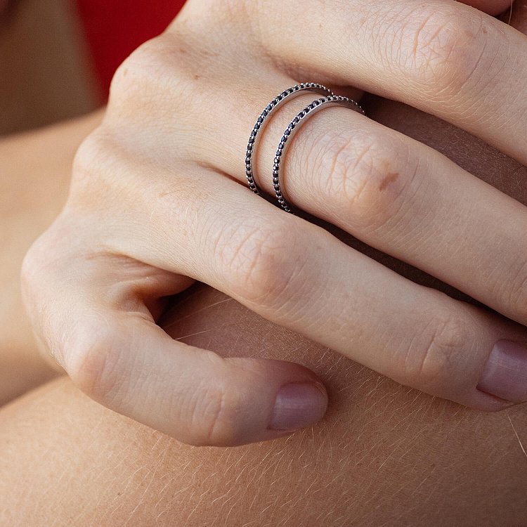 Двойное серебряное кольцо с черными фианитами 106010 от ювелирного магазина Оникс - 6