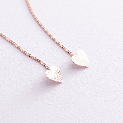 Золотые серьги-протяжки "Сердечки" с01580 №3