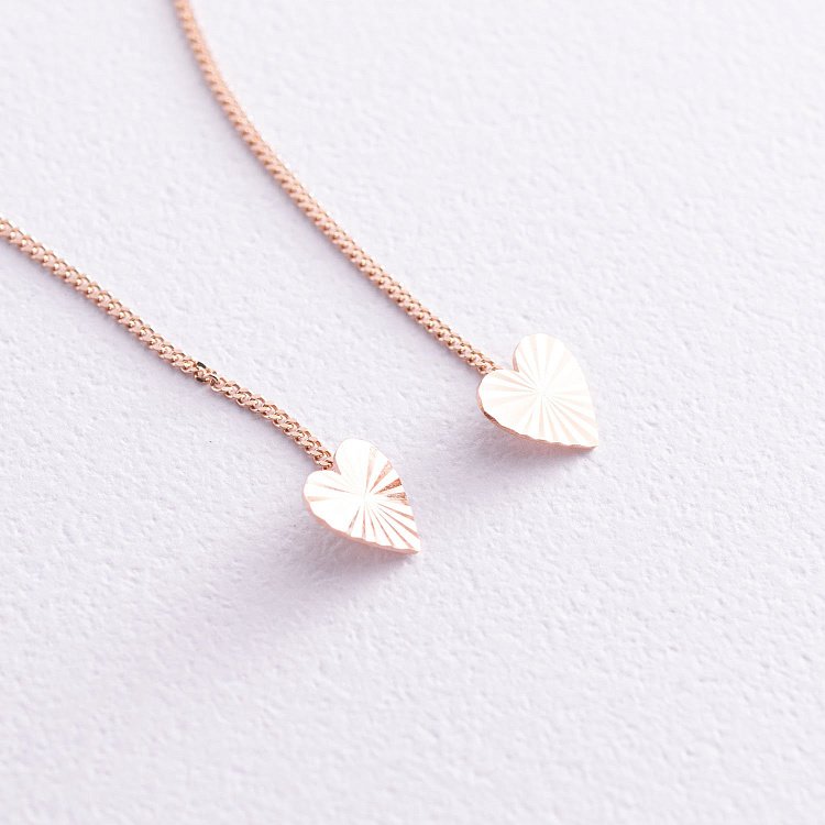 Золотые серьги-протяжки "Сердечки" с01580 от ювелирного магазина Оникс - 2