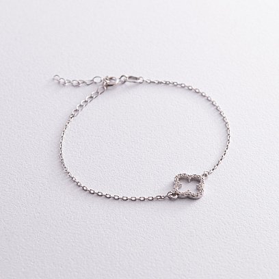 Срібний браслет "Конюшина" з фіанітами OR008201