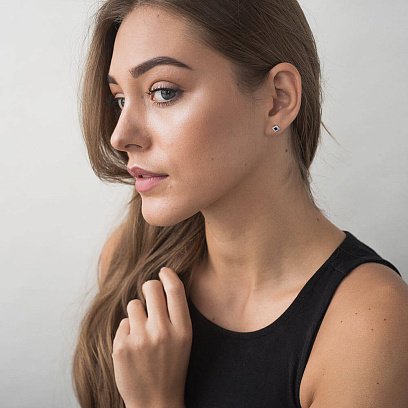 Золоті сережки "Квадрат" з сапфірами і діамантами сб0097lg №4