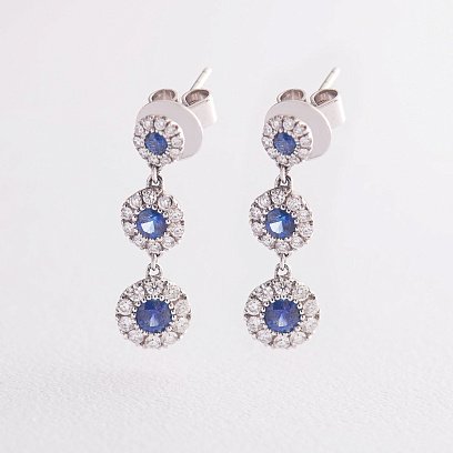 Золотые серьги с сапфирами и бриллиантами с442