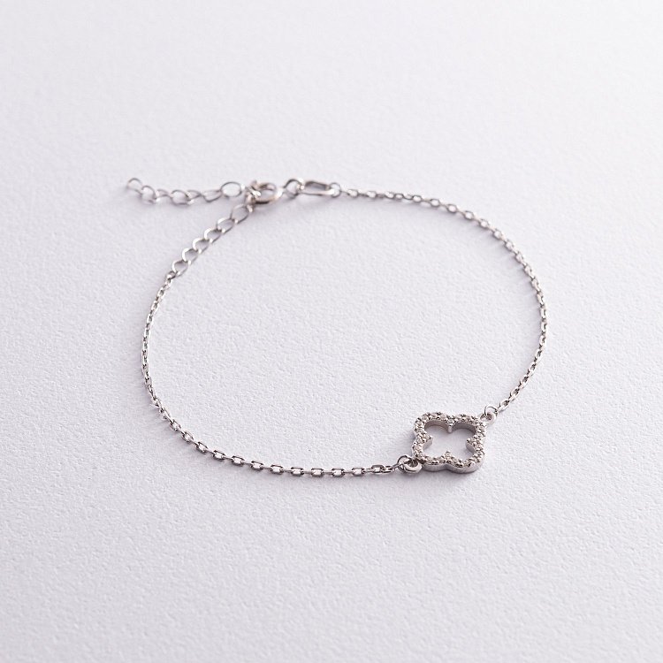 Срібний браслет "Конюшина" з фіанітами OR008201 від ювелірного магазину Онікс