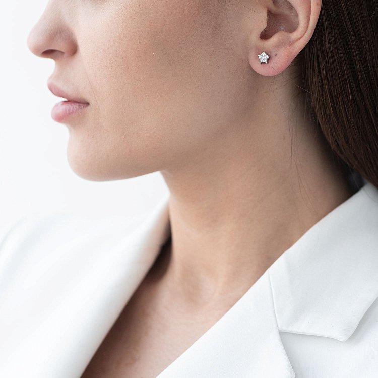 Золоті сережки "Зірочки" з діамантами сб0125sl від ювелірного магазину Онікс - 1