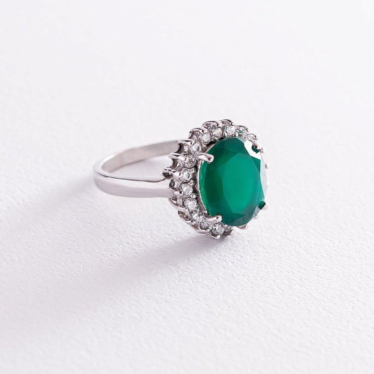 Срібна каблучка з хризопразом і фіанітами 111476 від ювелірного магазину Онікс - 3