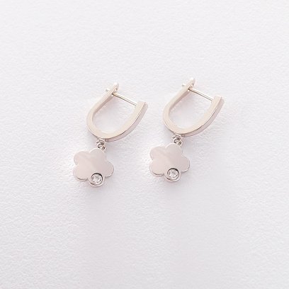 Серебряные серьги "Клевер" (фианит) 122486