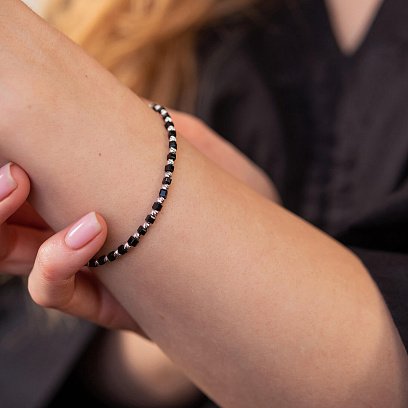 Серебряный браслет "Шарики" с черными фианитами 141637 №6