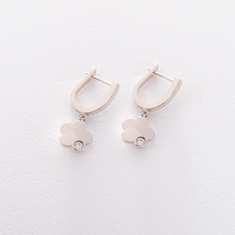 Серебряные серьги "Клевер" (фианит) 122486 от ювелирного магазина Оникс