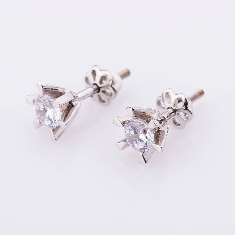 Серьги-гвоздики с фианитами (7мм) с02827 от ювелирного магазина Оникс - 2