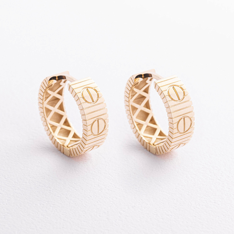 Сережки - кільця "Love" у жовтому золоті с09704 від ювелірного магазину Онікс