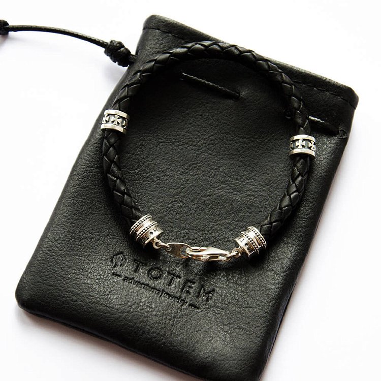 Шкіряний браслет Symbols (мальтійський хрест) з срібними вставками t50-02 від ювелірного магазину Онікс - 4