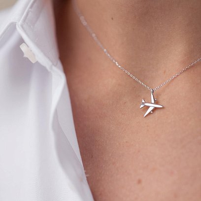 Колье "Самолетик" в белом золоте кол01609