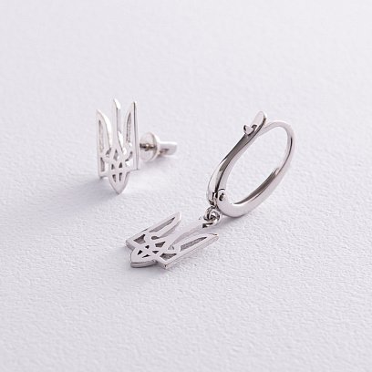 Асиметричні сережки "Герб України - Тризуб" (біле золото) с08028 №2