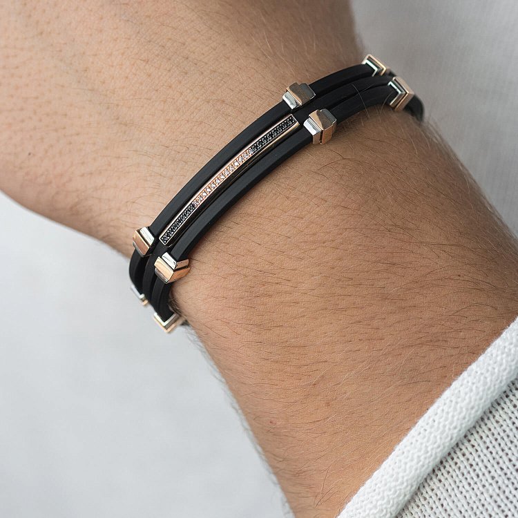 Каучуковий браслет із золотими вставками (фіаніти) 1091б від ювелірного магазину Онікс - 1