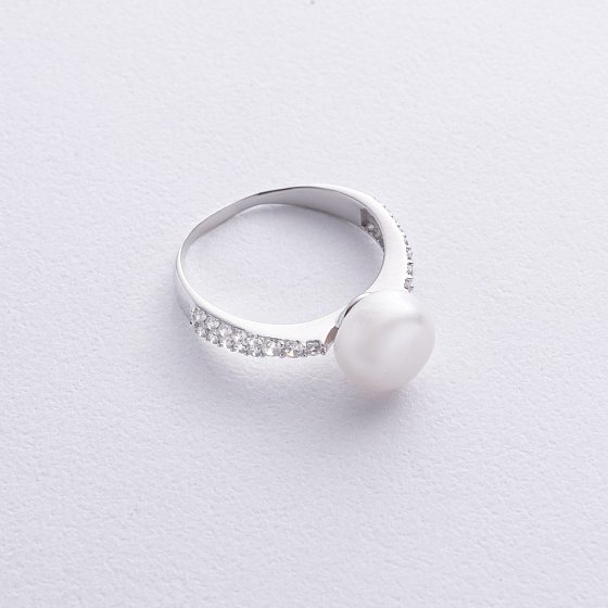 Серебряное кольцо с жемчугом и фианитами 901-00290 №3