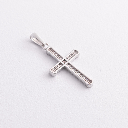 Крестик в белом золоте (фианиты) п04053 №2