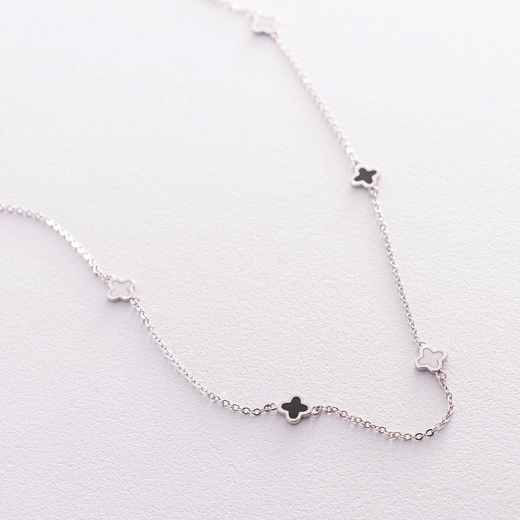 Срібне кольє "Конюшина" (емаль) 181119 від ювелірного магазину Онікс