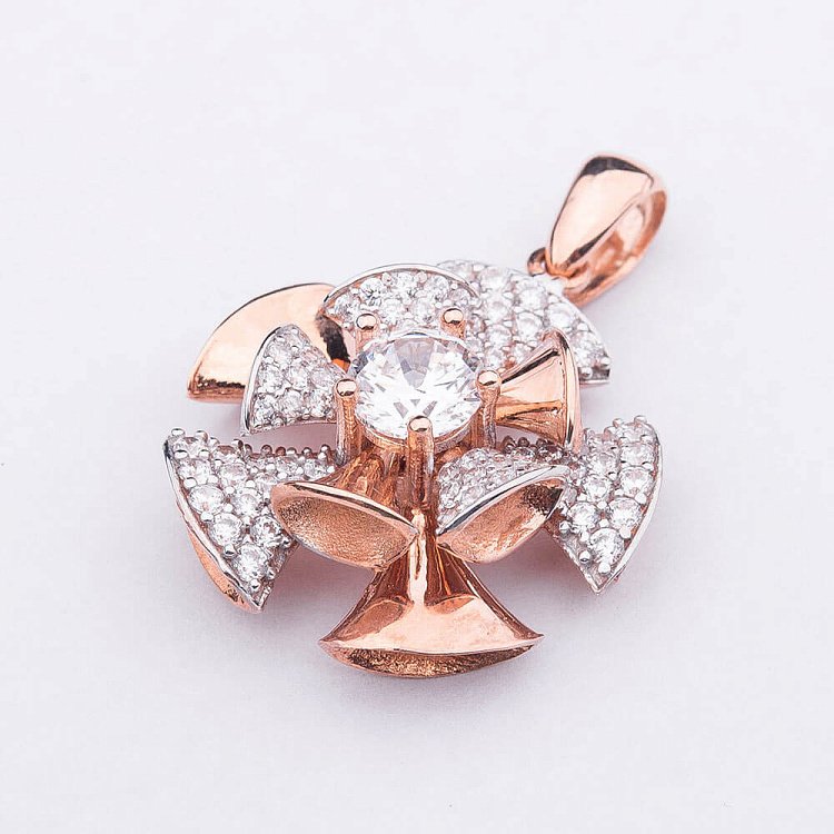 Золотая подвеска "Цветочек" с фианитами п02184 от ювелирного магазина Оникс - 2