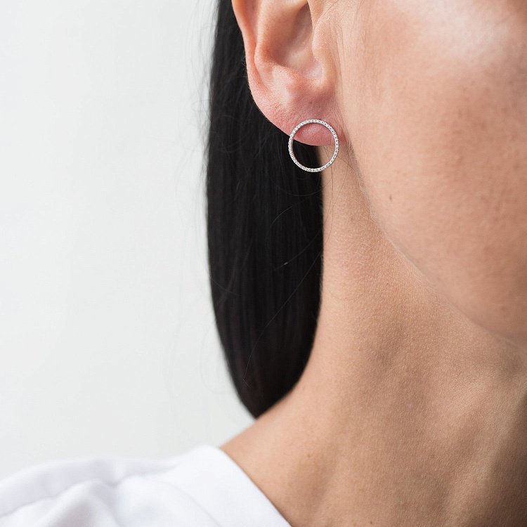 Золотые серьги-пусеты "Круги" с бриллиантами сб0287gch от ювелирного магазина Оникс - 1