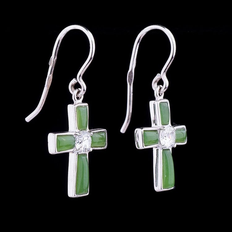 Сережки-хрестики з нефритом 121203 від ювелірного магазину Онікс - 2