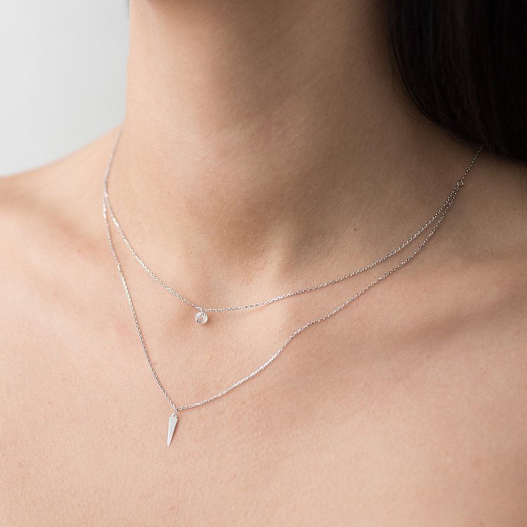 Двойное золотое колье с фианитом кол01523 от ювелирного магазина Оникс