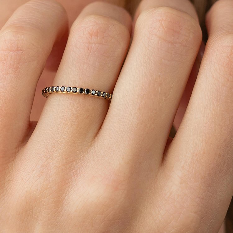 Золотое кольцо с дорожкой черных бриллиантов 229863122 от ювелирного магазина Оникс - 4